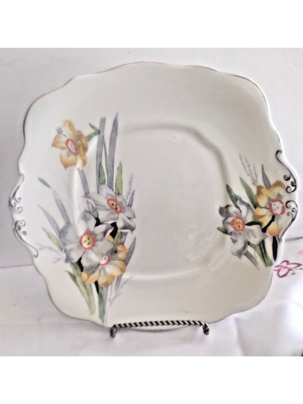 Antique Royal Albert "Narcissus" pattern cake plate 10" x 9" 1920's